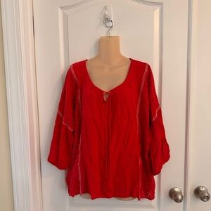 Weekend by Suzanne Betro Red Eyelet Trim Blouse 3X